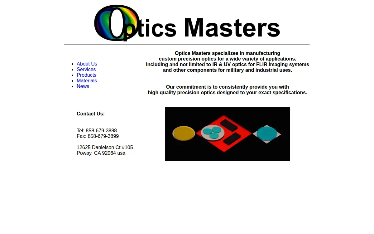 Homepage of Optics Masters, LLC