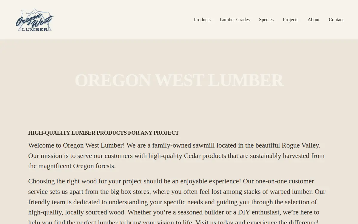 Homepage of Oregon West Lumber CORP