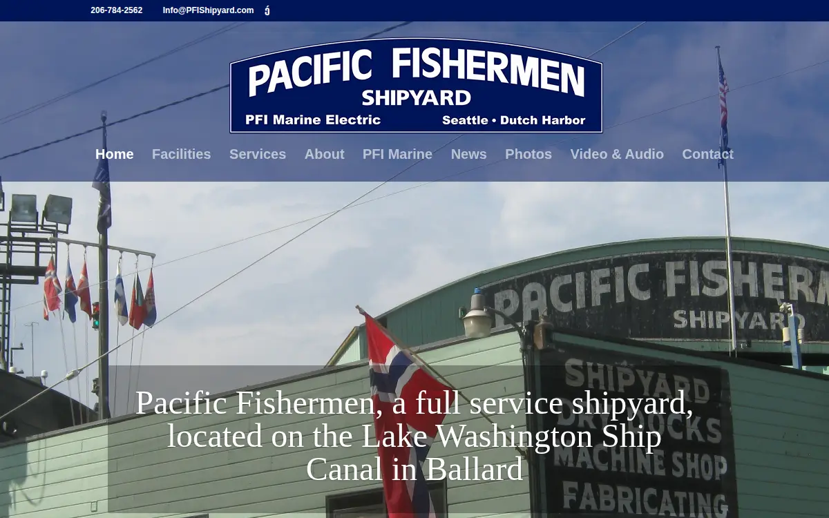 Homepage of Pacific Fishermen Shipyard and Electric, LLC