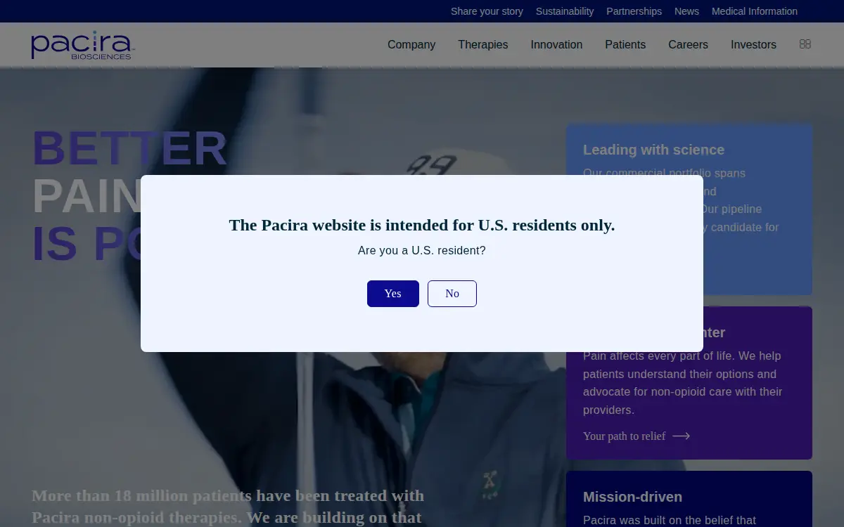 Homepage of Pacira Pharmaceuticals, INC.
