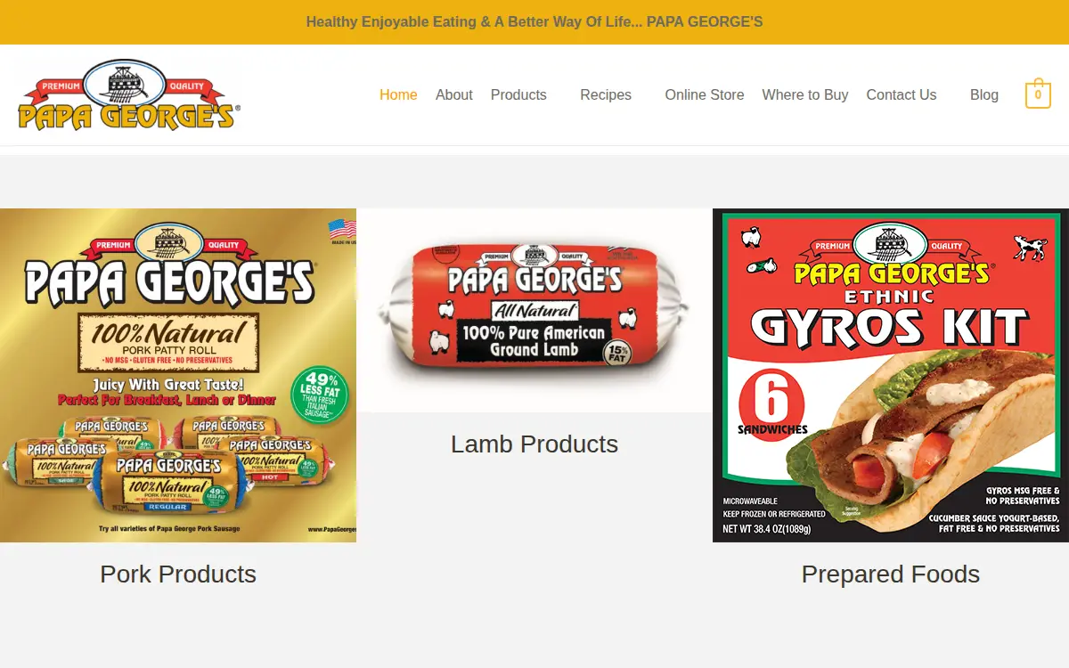 Homepage of Papa George LLC