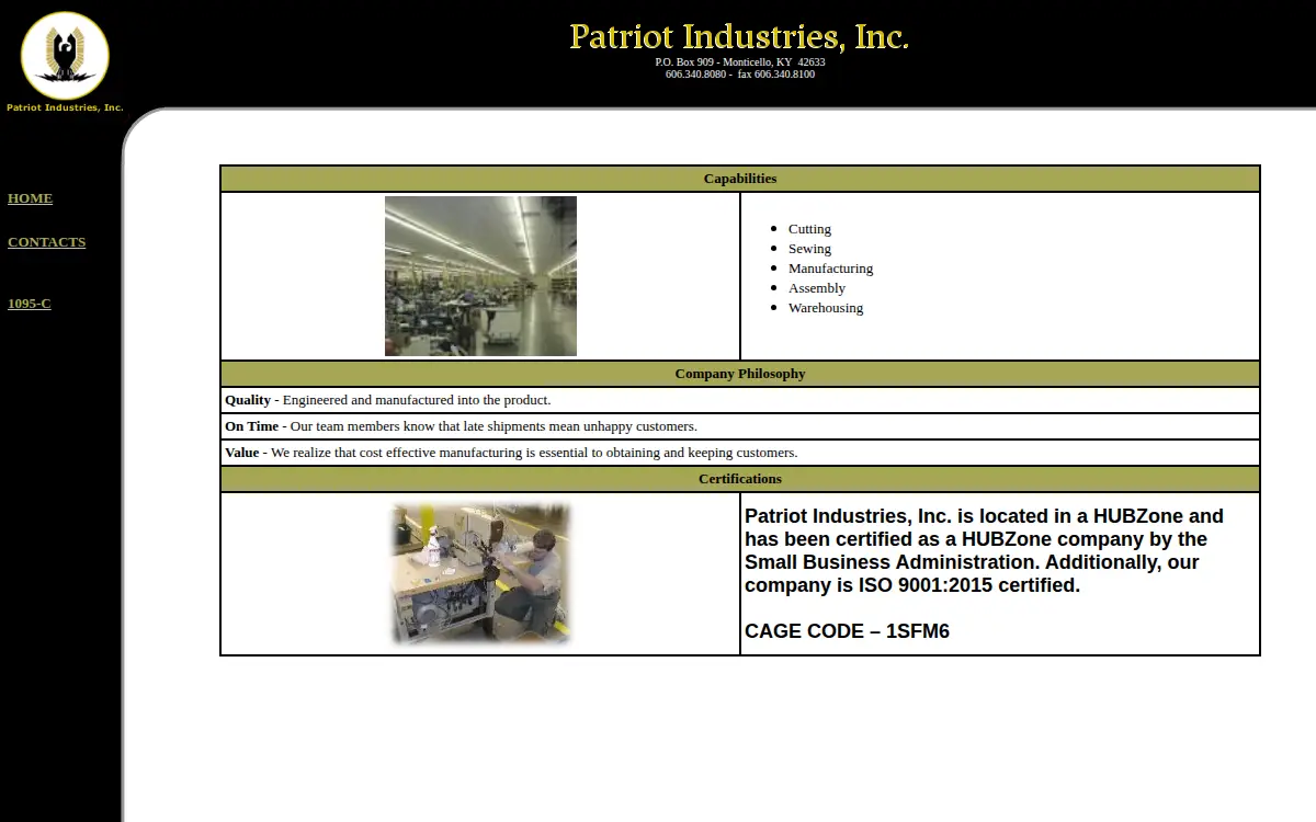 Homepage of Patriot Industries, INC