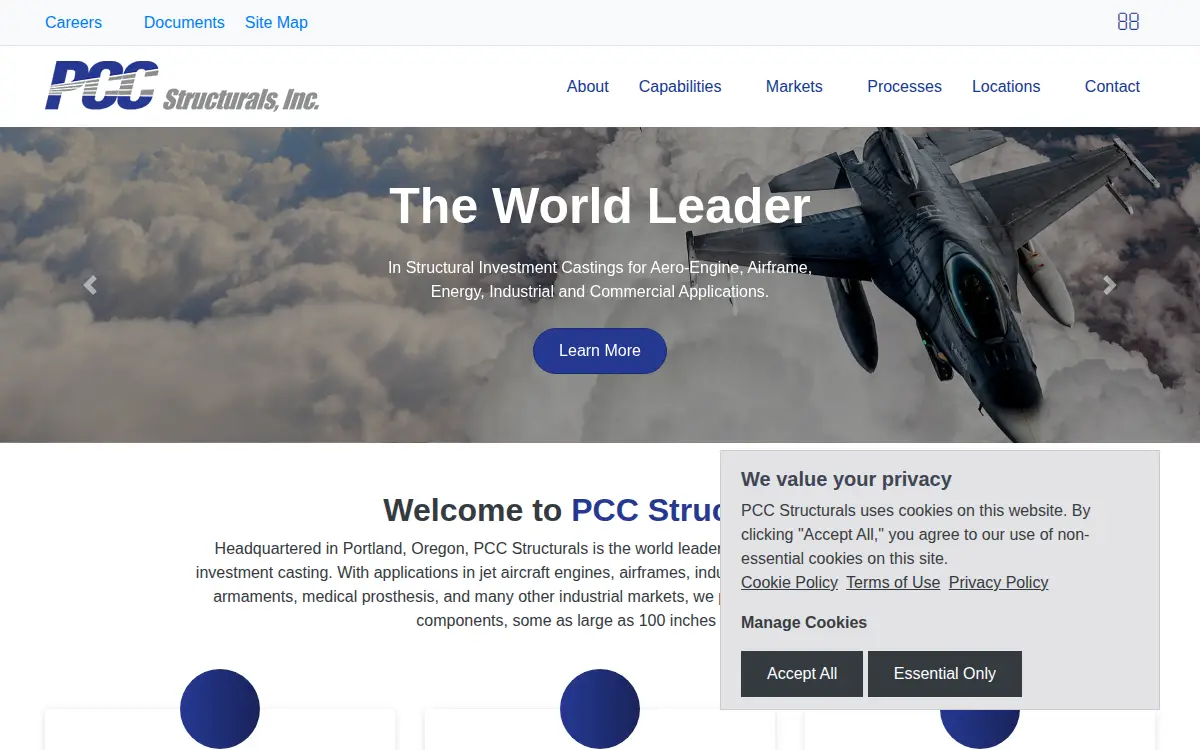 Homepage of Pcc Structurals, INC.