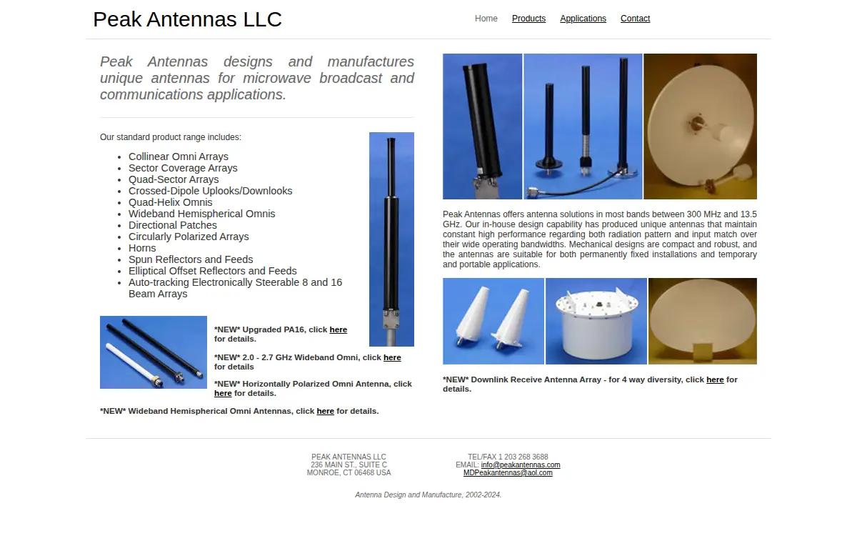 Homepage of Peak Antennas LLC