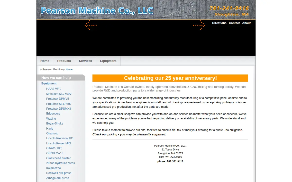 Homepage of Pearson Machine Company LLC