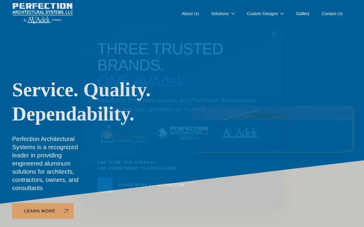 Homepage of Perfection Architectural Systems, LLC
