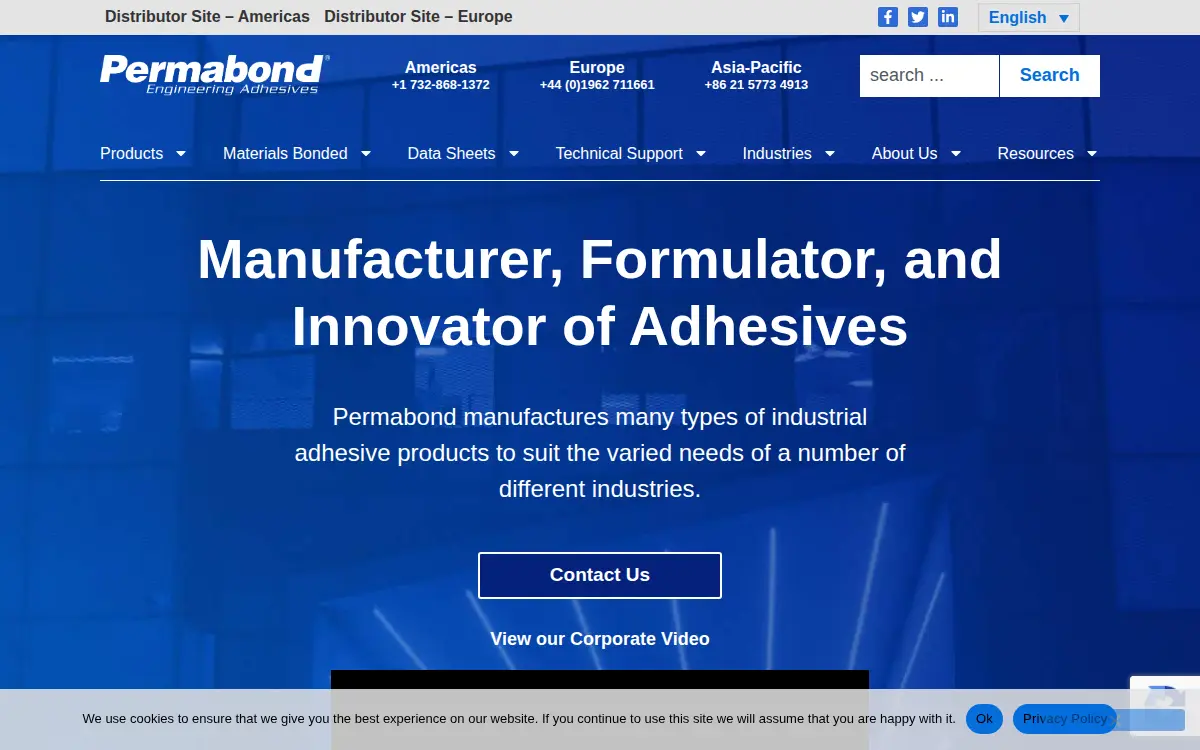 Homepage of Permabond LLC