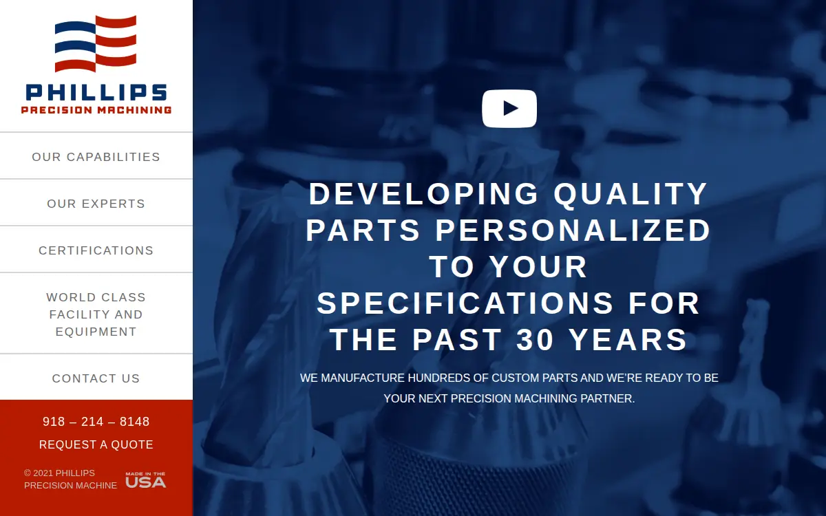 Homepage of Phillips Precision Machining, LLC