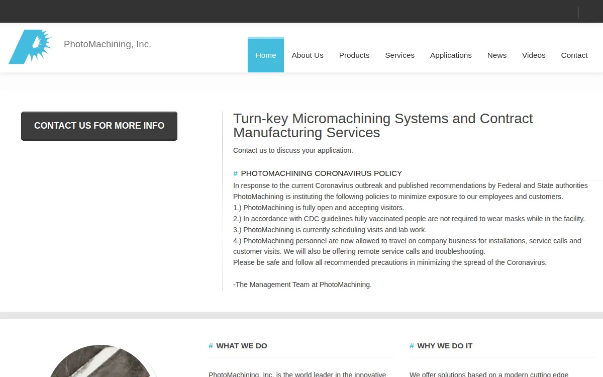 Homepage of Photomachining, INC