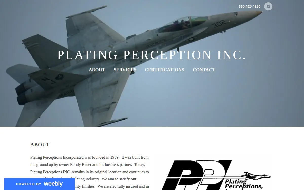 Homepage of Plating Perceptions INC