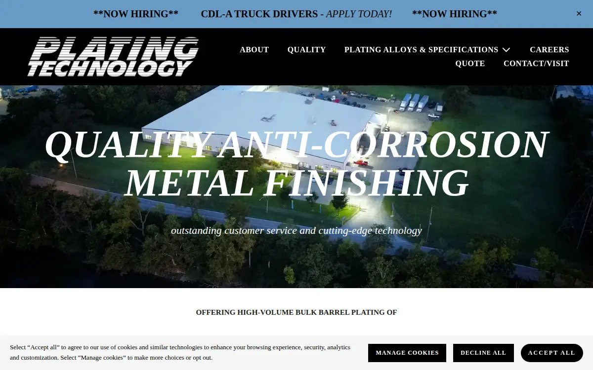 Homepage of Plating Technology INC