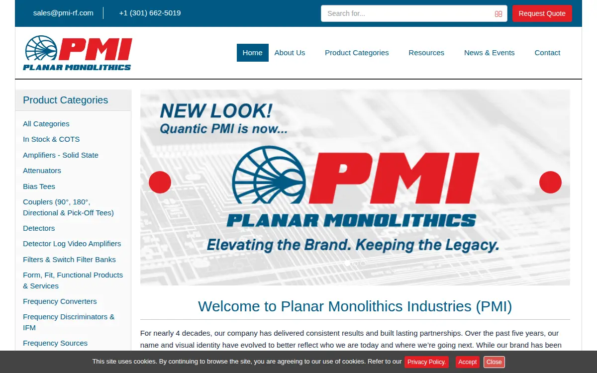 Homepage of Planar Monolithics Industries, INC.