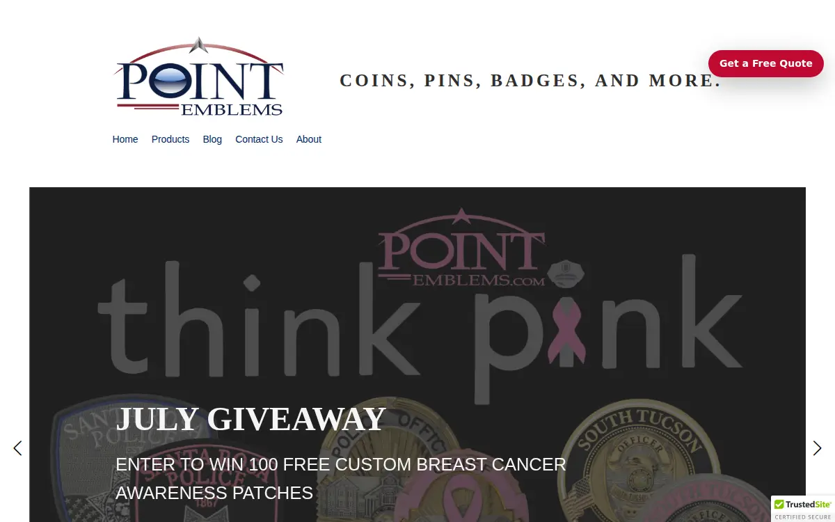 Homepage of Point Emblems LLC