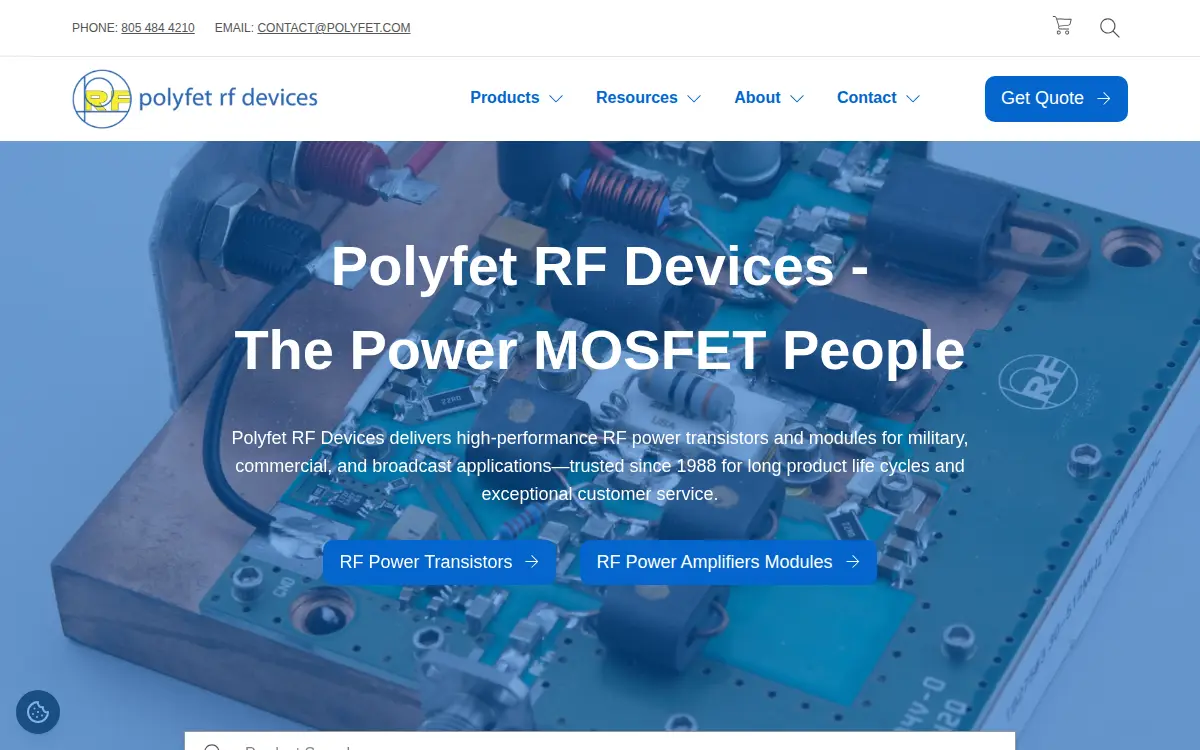 Homepage of Polyfet Rf Devices, INC