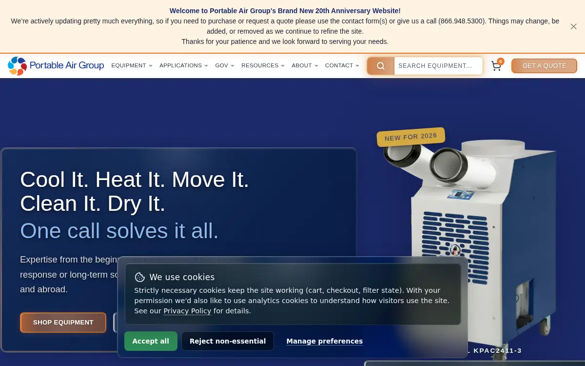 Homepage of Portable Air Group LLC