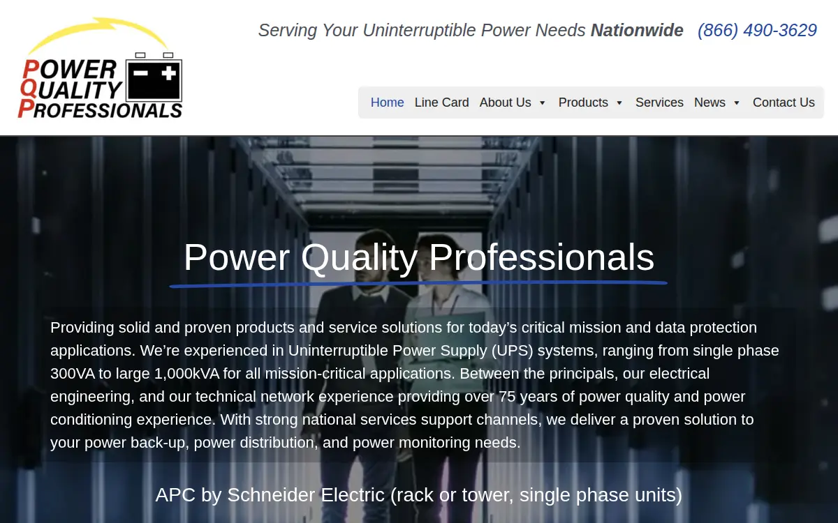 Homepage of Power Quality Professionals, LLC
