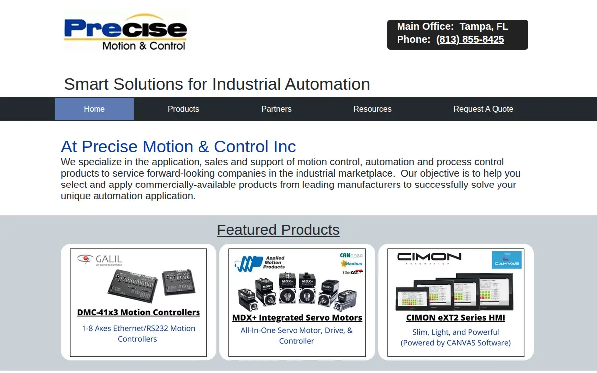 Homepage of Precise Motion & Control, INC.