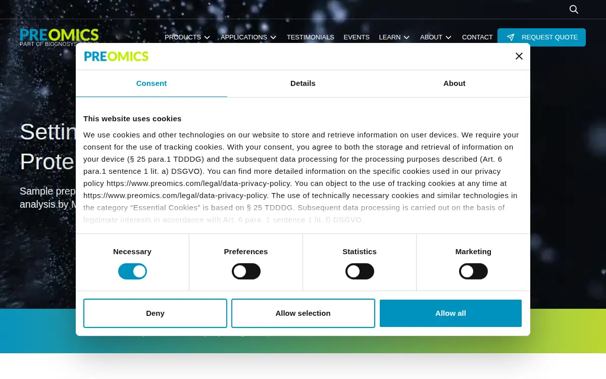 Homepage of Preomics INC