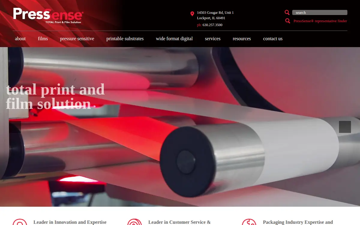 Homepage of Presssense Pressure Sensitive Papers INC