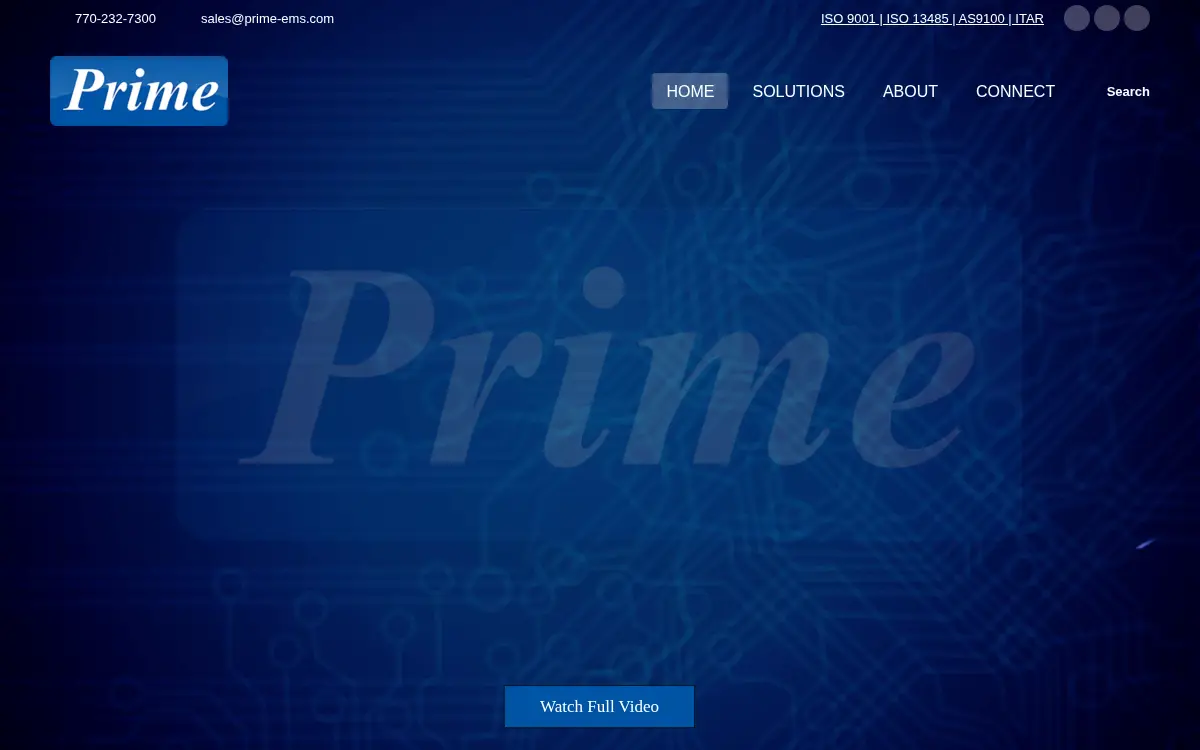 Homepage of Prime Technological Services, LLC