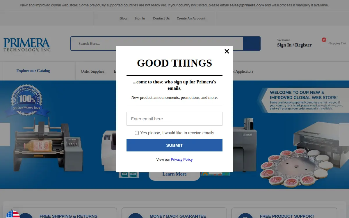 Homepage of Primera Technology, INC