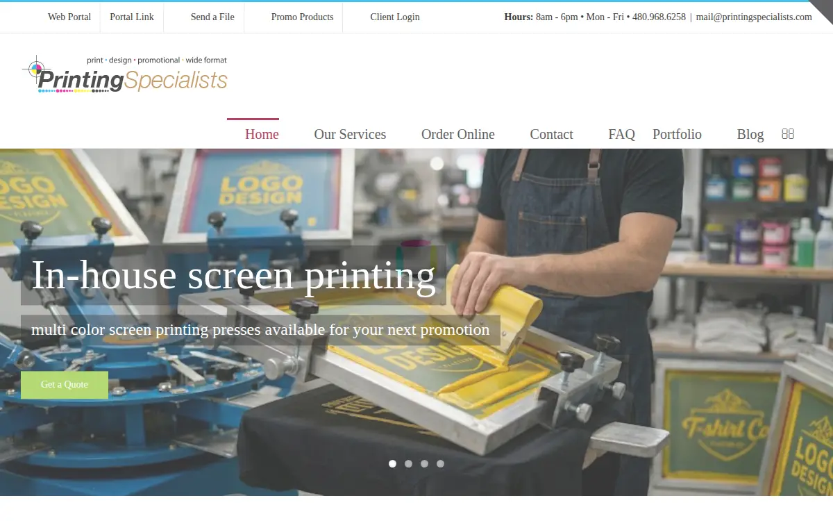 Homepage of Printing Specialists LLC