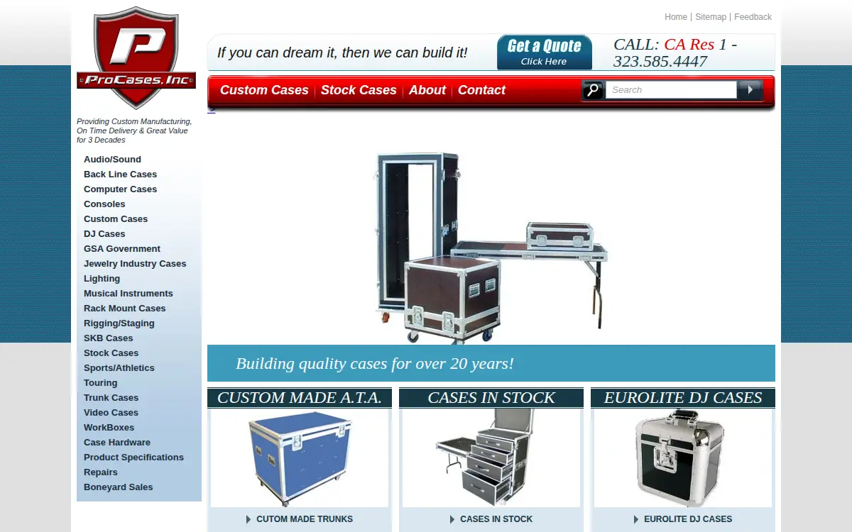 Homepage of Procases, INC.