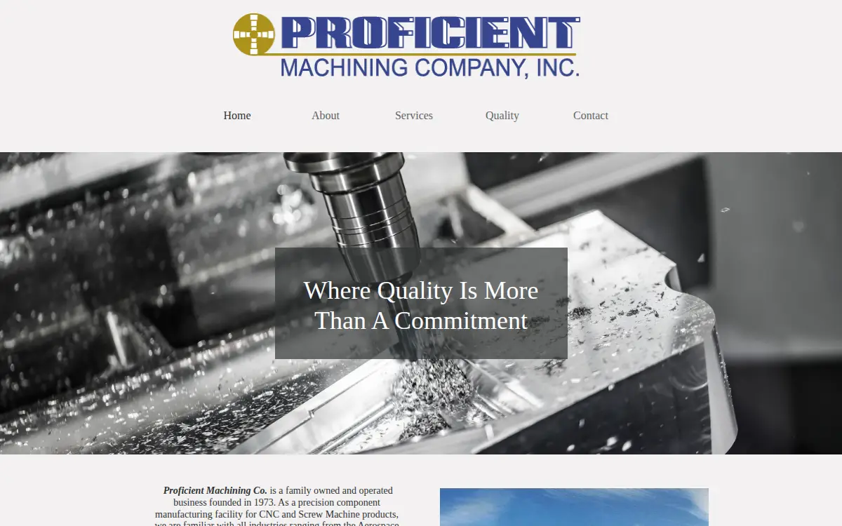 Homepage of Proficient Machining CO.