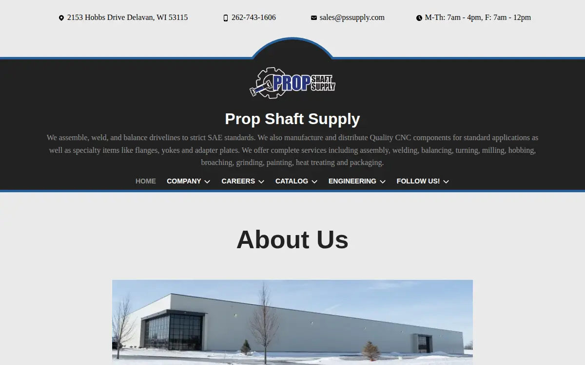 Homepage of Prop Shaft Supply INC