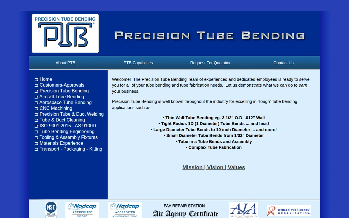 Homepage of Precision Tube Bending