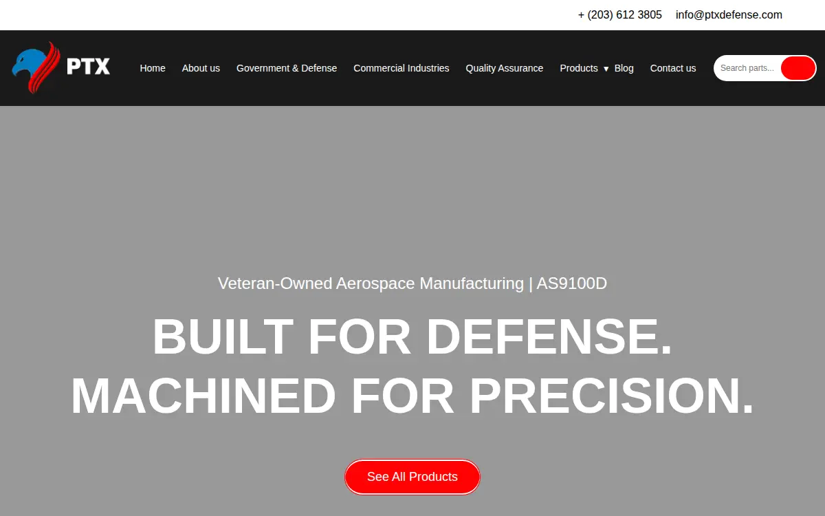 Homepage of Ptx Defense Corporation