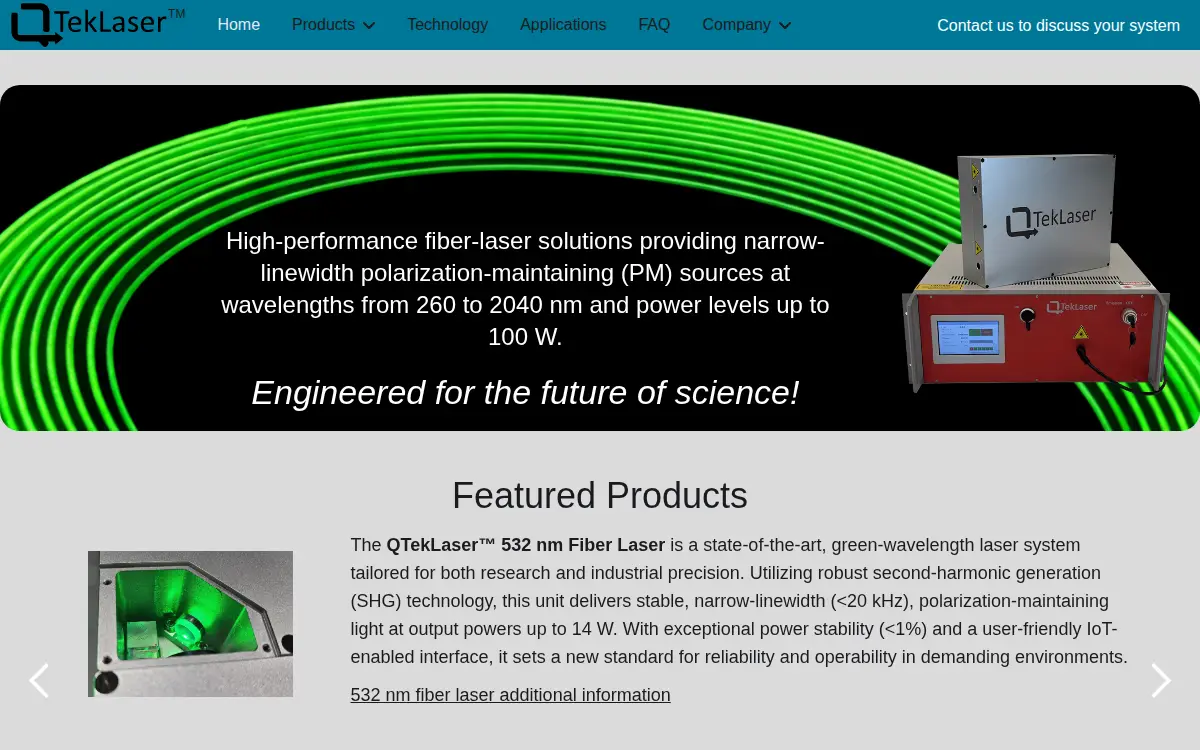 Homepage of Qtek Laser, LLC
