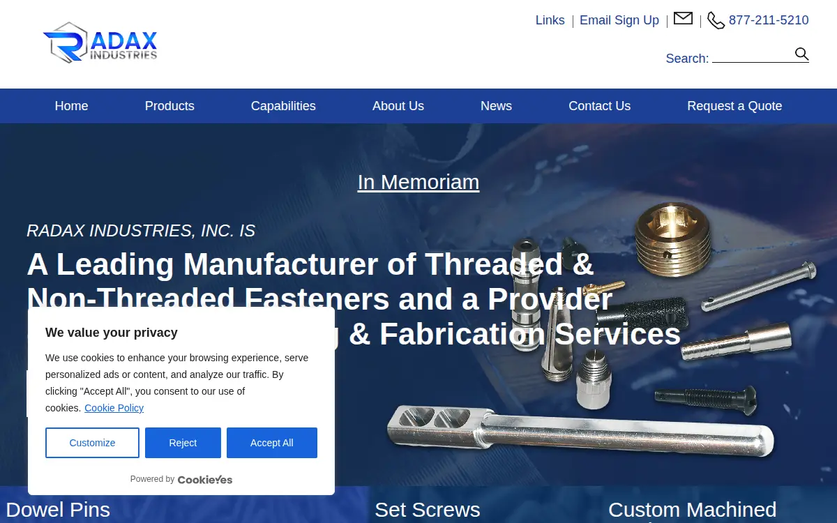 Homepage of Radax Industries, INC.