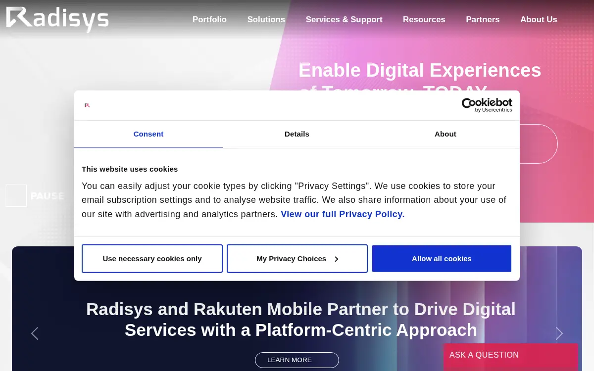 Homepage of Radisys Corporation
