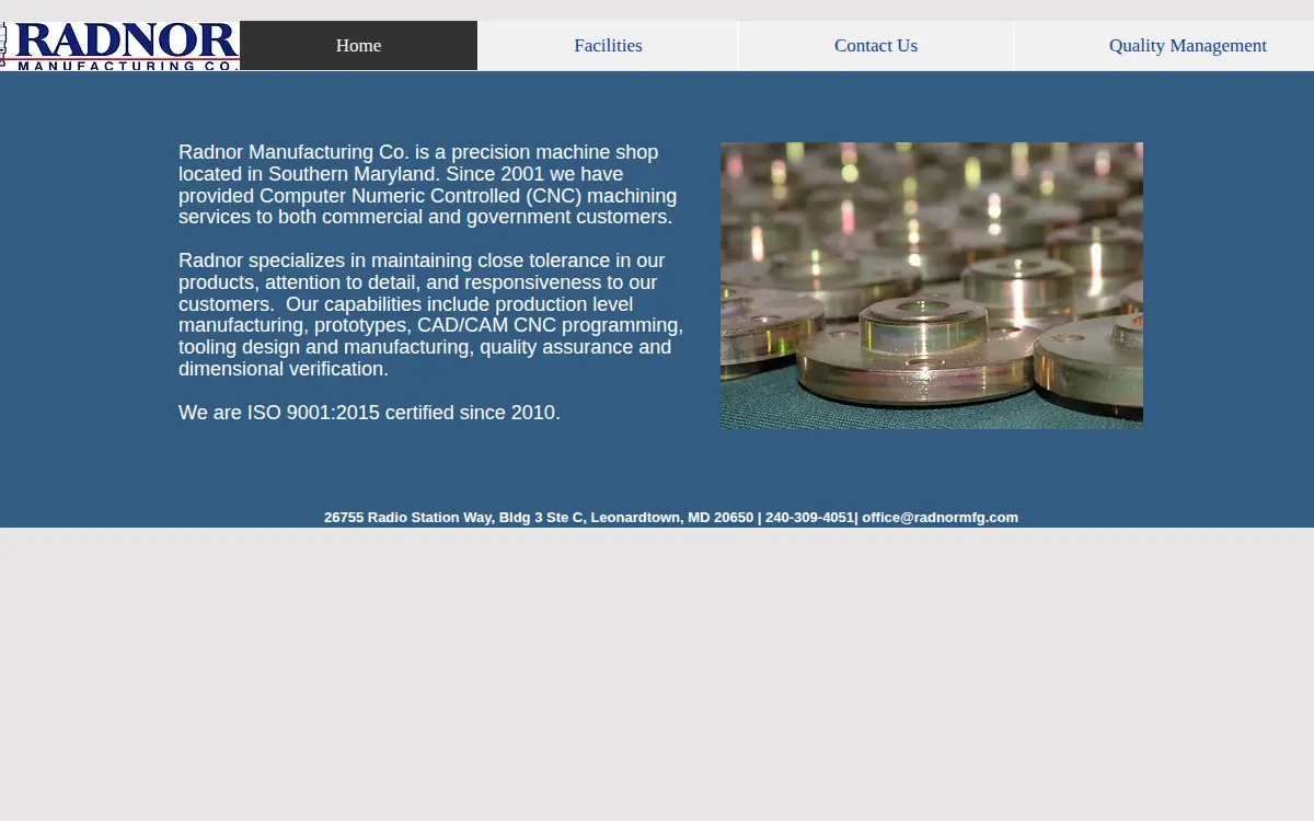 Homepage of Radnor Manufacturing LLC