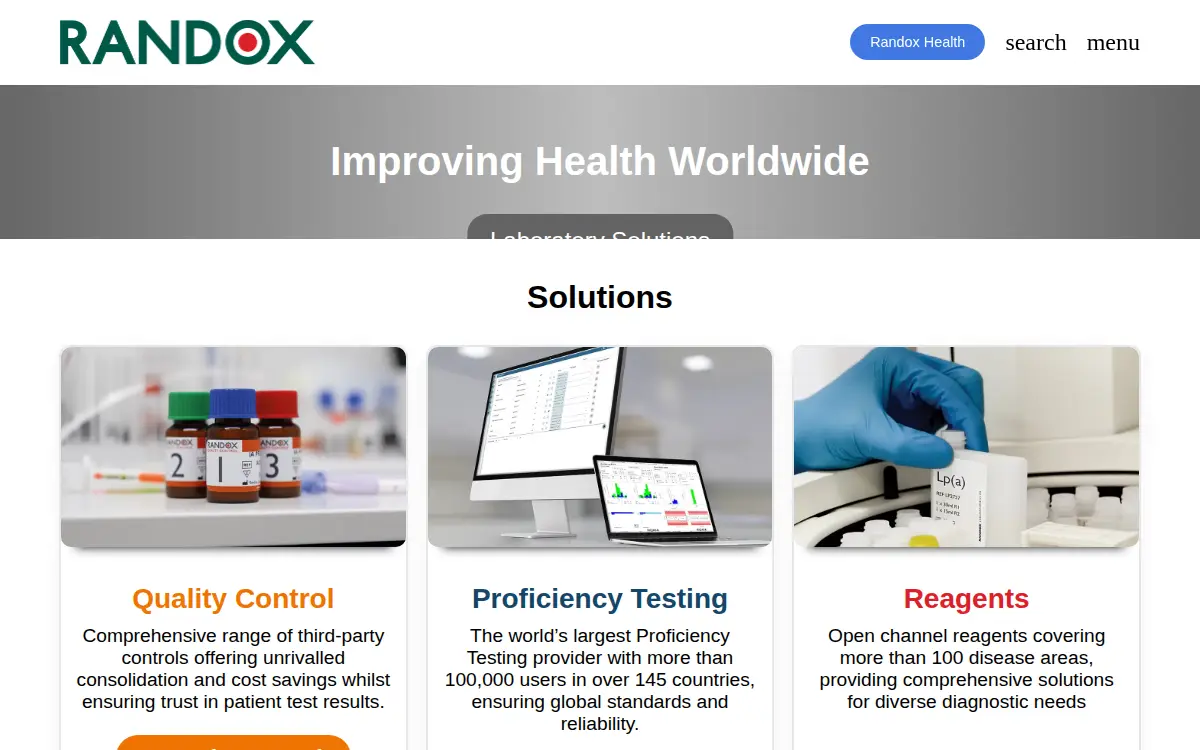 Homepage of Randox Laboratories-us LTD