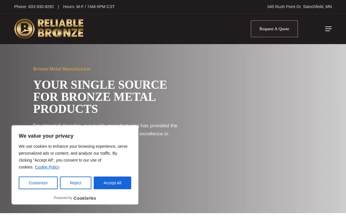 Homepage of Reliable Bronze & Mfg., INC.