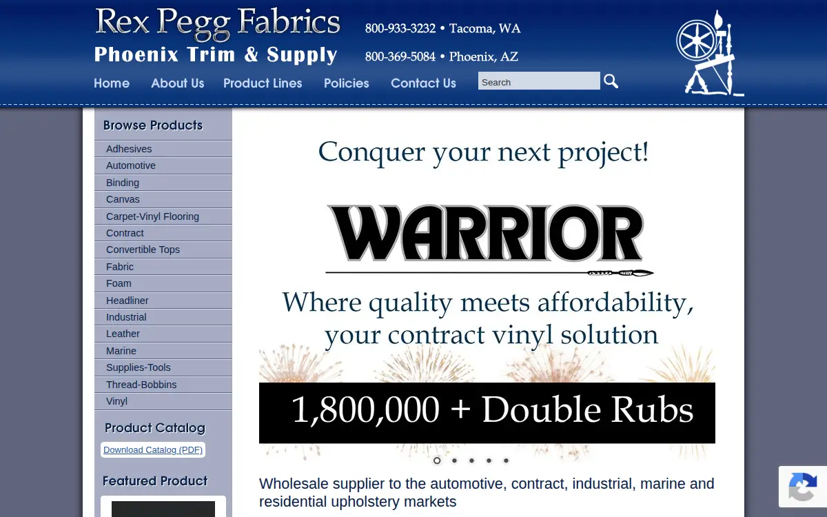 Homepage of Rex V. Pegg Fabrics INC