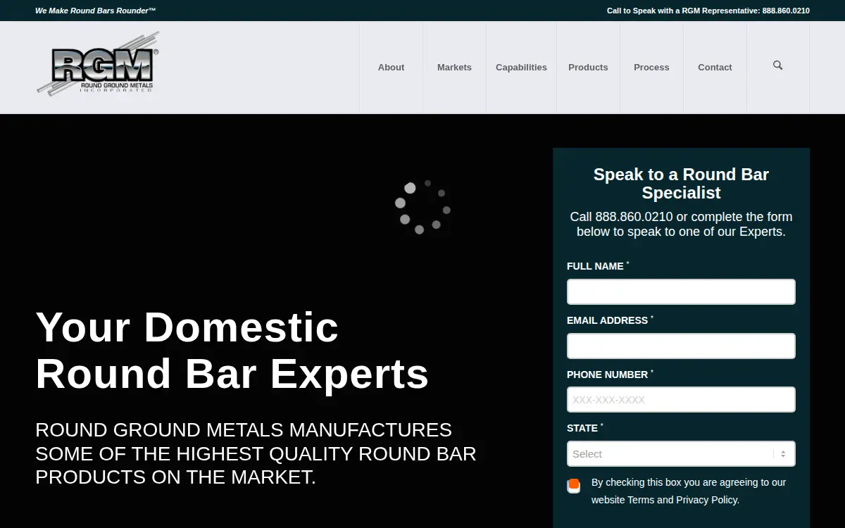 Homepage of Round Ground Metals, INC.