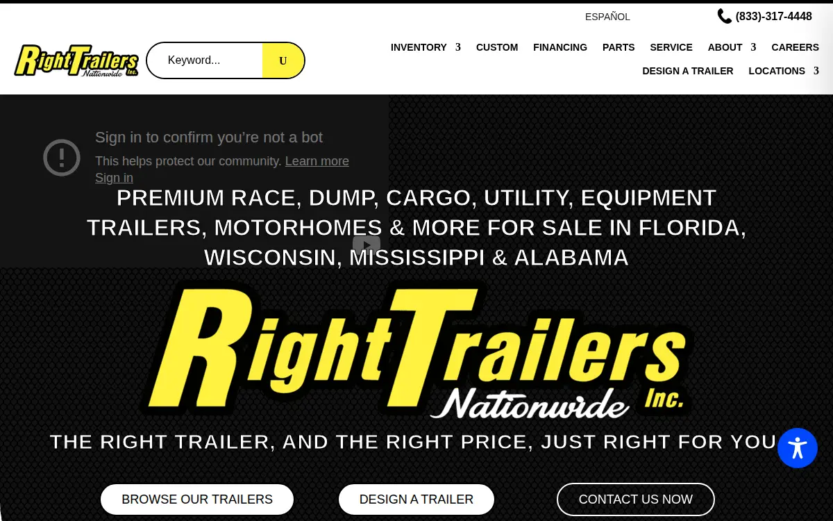 Homepage of Right Trailers, INC.