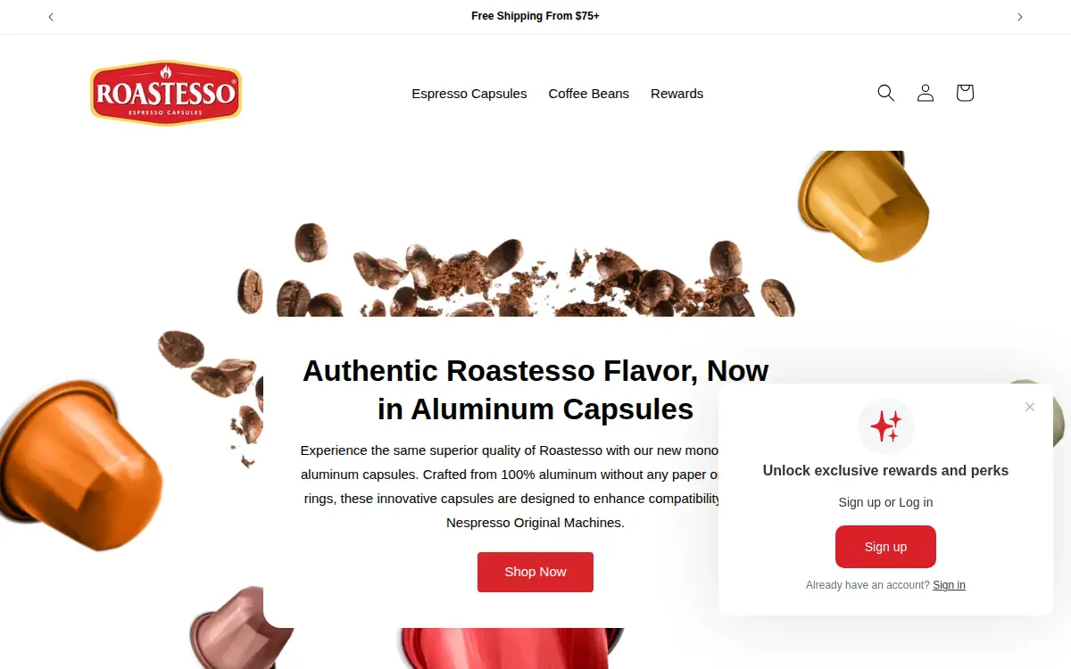 Homepage of Roastesso, LLC