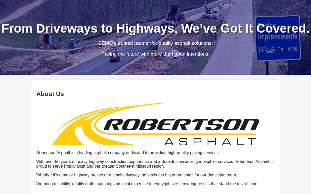 Homepage of Robertson, Incorporated Bridge and Grading Division