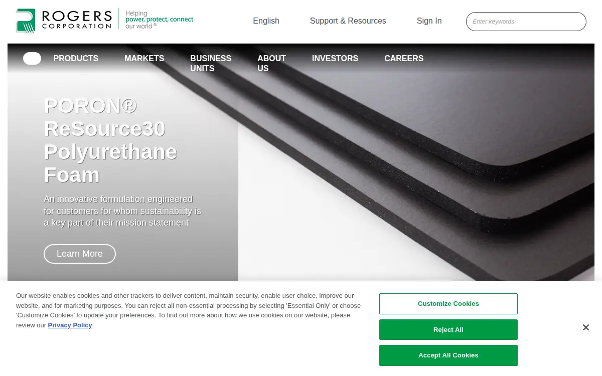 Homepage of Rogers CORP