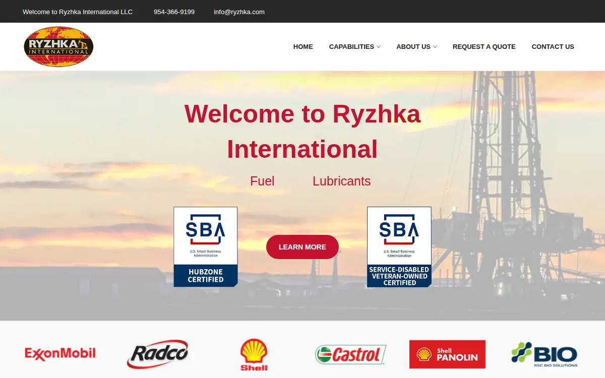 Homepage of Ryzhka International LLC