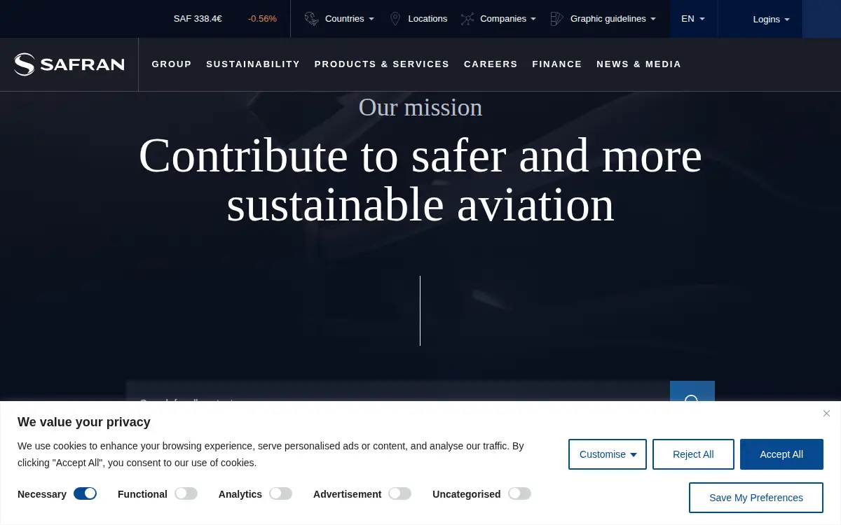 Homepage of Safran Power Usa, LLC