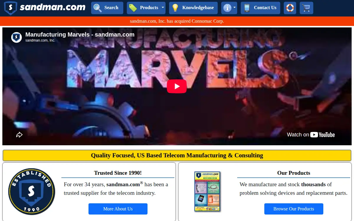 Homepage of Sandman.com, INC