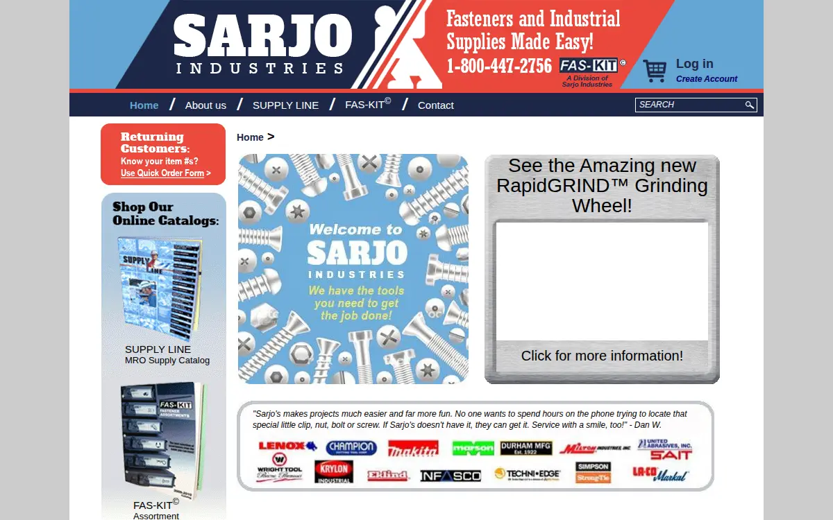 Homepage of Sarjo Industries Incorporated