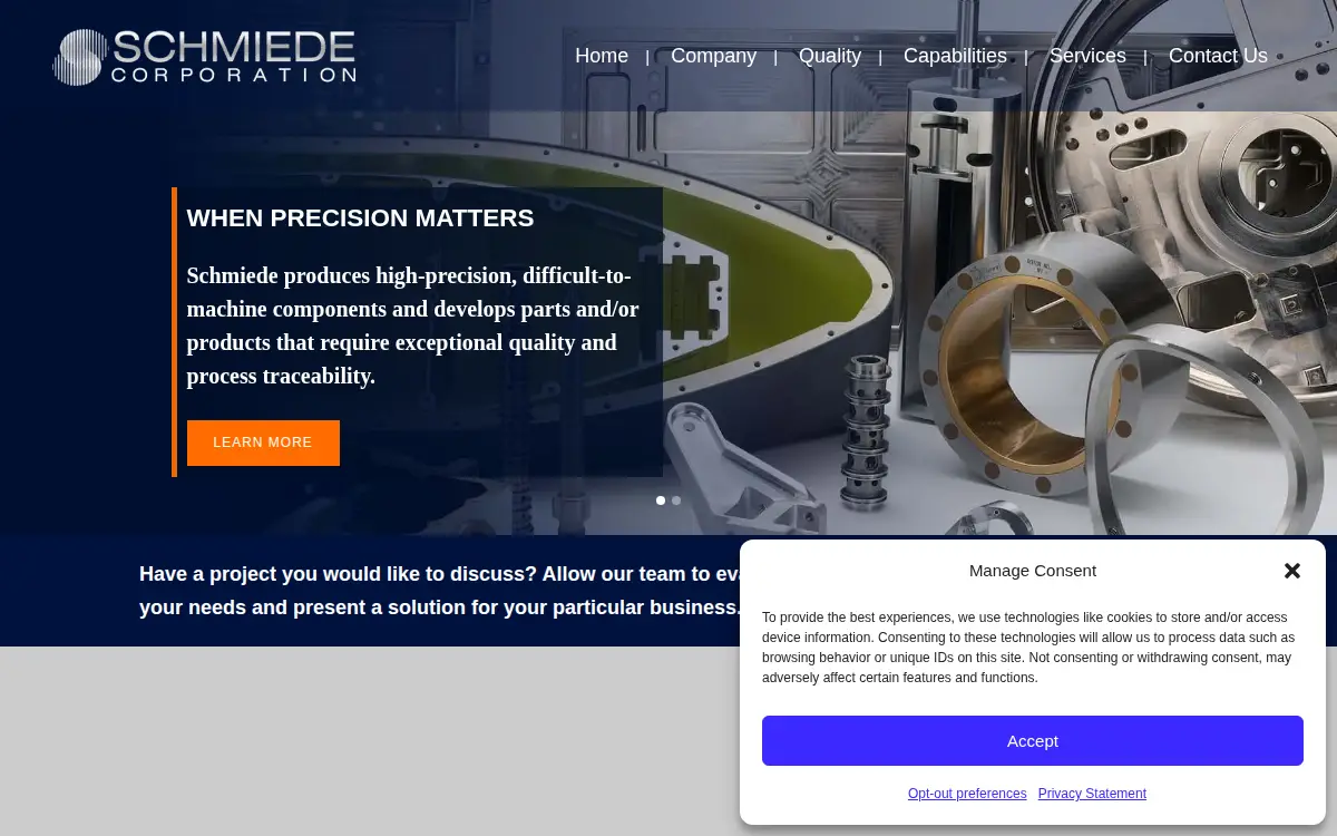 Homepage of Schmiede Corporation