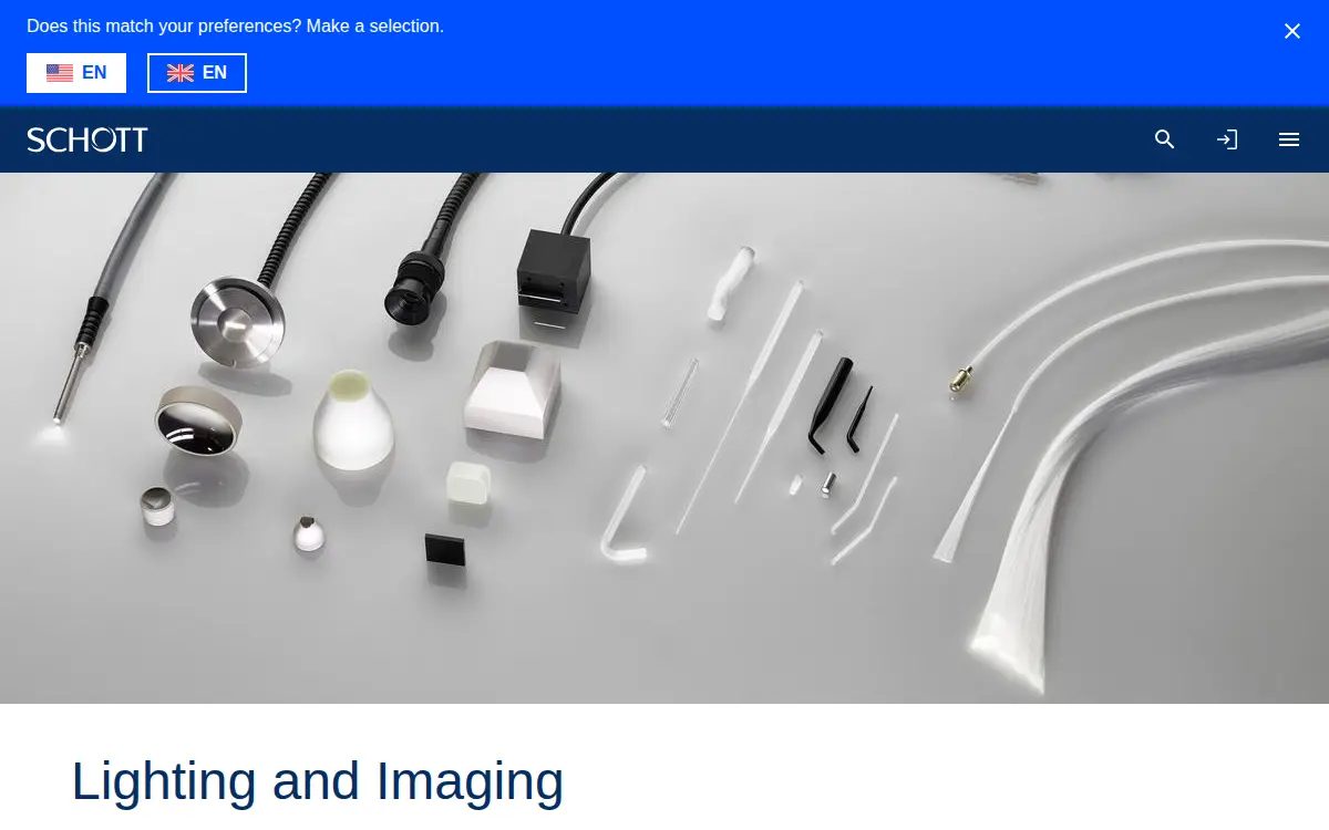 Homepage of Schott North America, INC. Lighting and Imaging