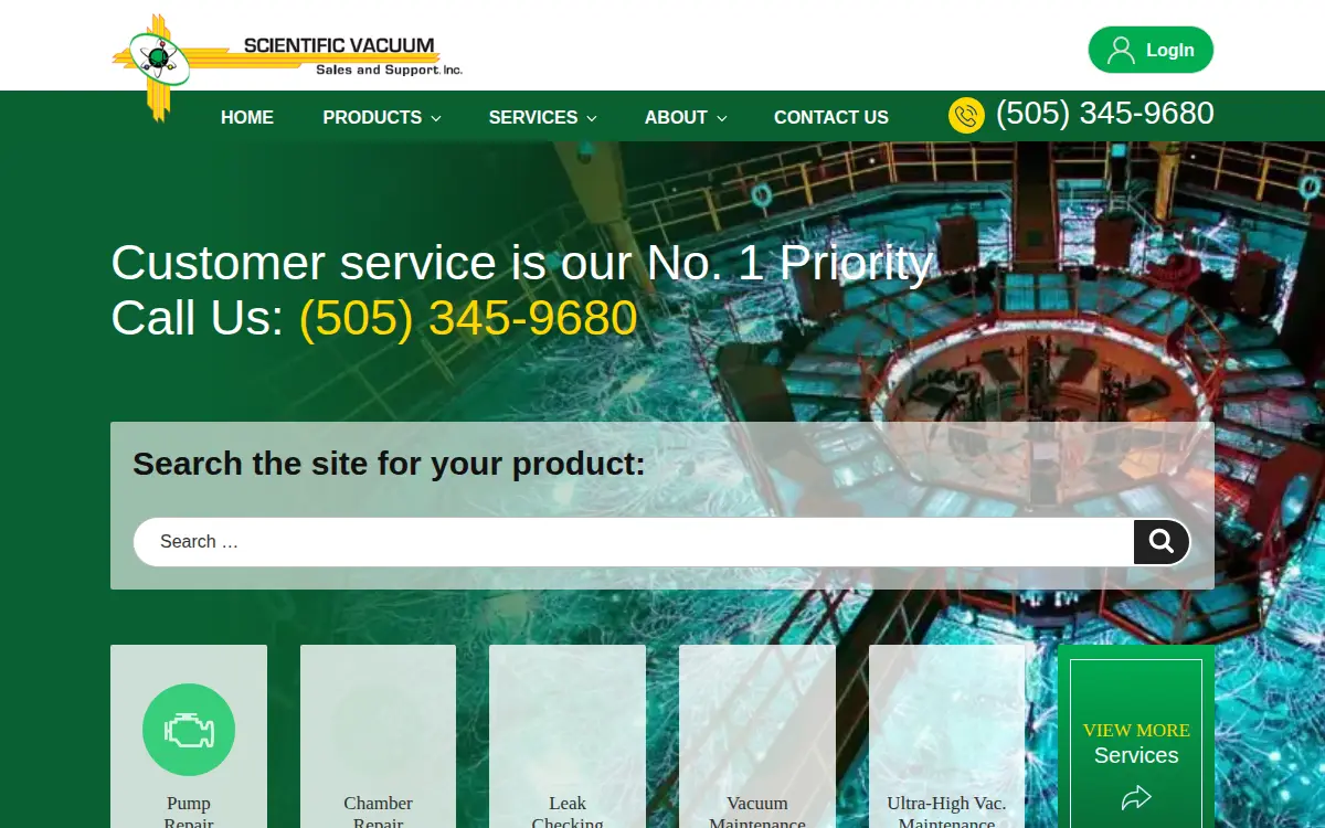 Homepage of Scientific Vacuum Sales & Support, INC.